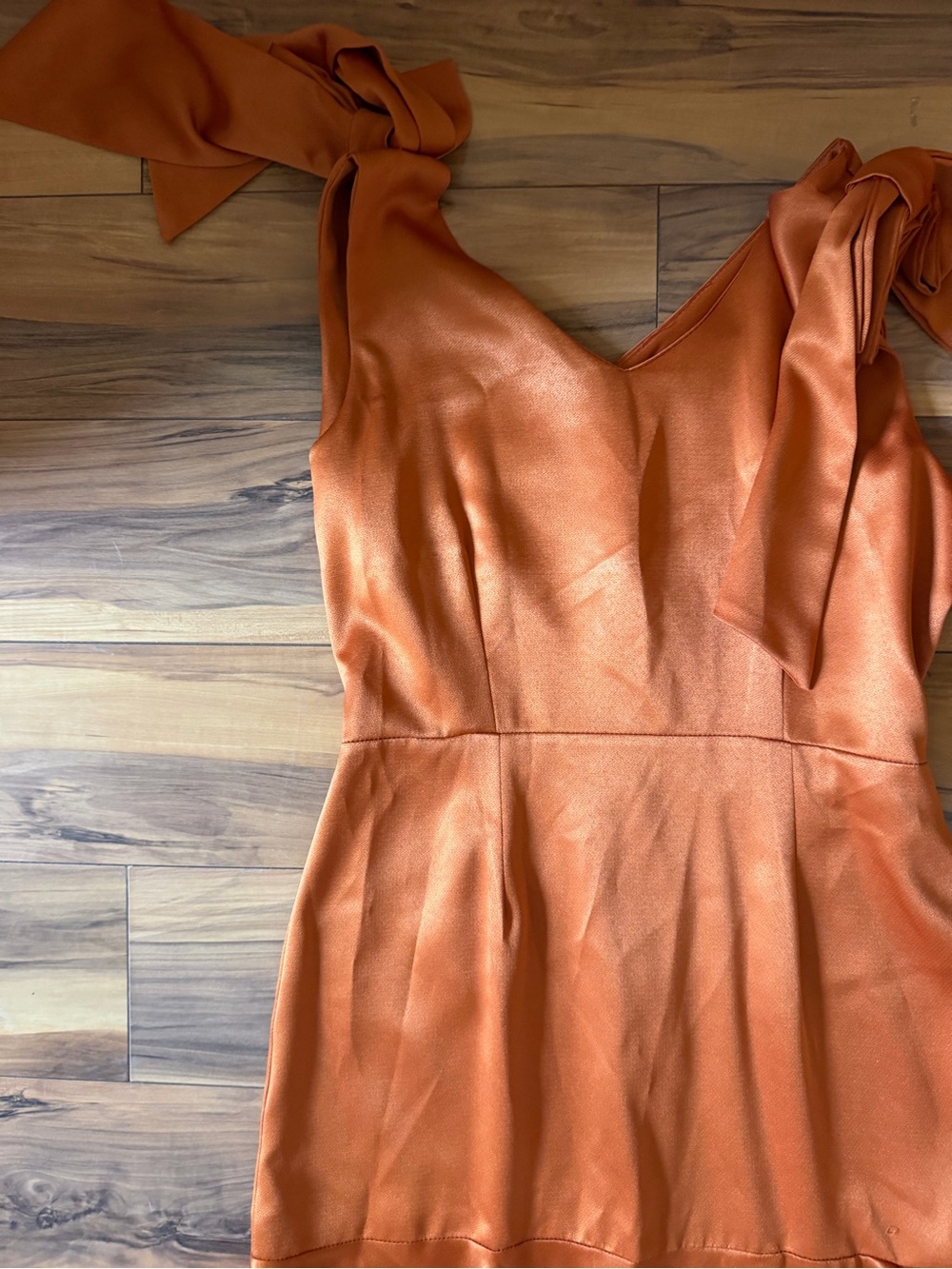 Satin Tie-Shoulder Strap in Burnt Orange Maxi Dress - Picture 4 of 9